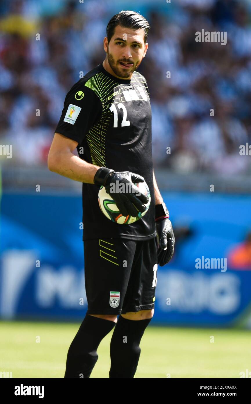 Iran's goalkeeper Alireza HAGHIGHI during the group F 2014 FIFA World Cup soccer match between Argentina and Iran, in Mineirao Stadium in Belo Horizonte, Brazil, on June 21, 2014. Photo by Celso Pupo/Fotoarena/Sipa USA Stock Photo