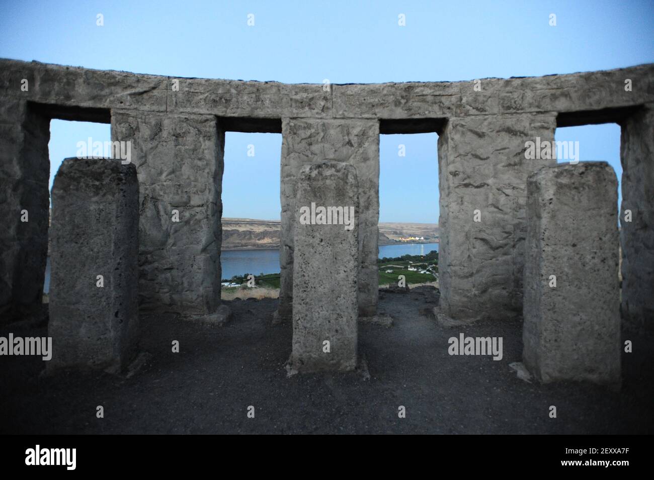 The sky begins to lighten over a fullsize replica of Stonehenge in