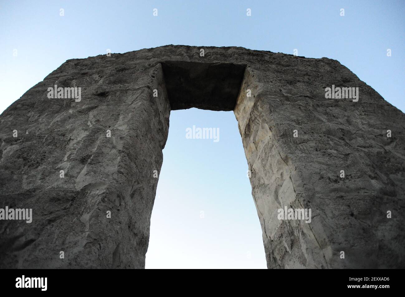 The sky begins to lighten over a fullsize replica of Stonehenge in