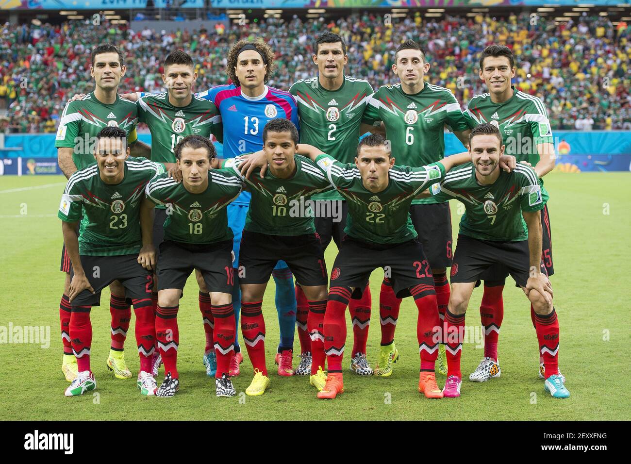 Mexicos team during the group A 2014 FIFA World Cup soccer match between Croatia and Mexico, in Arena Pernambuco Stadium in Recife, Brazil, on June 23, 2014