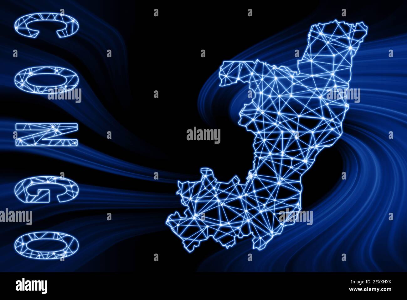 Map of Congo, Polygonal mesh line map, blue map on dark background ...