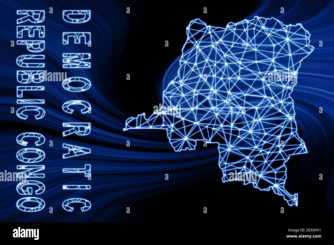 Map of Democratic Republic Congo, Polygonal mesh line map, blue map on ...
