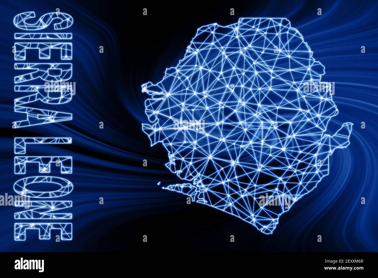 Map of Sierra Leone, Polygonal mesh line map, blue map on dark ...