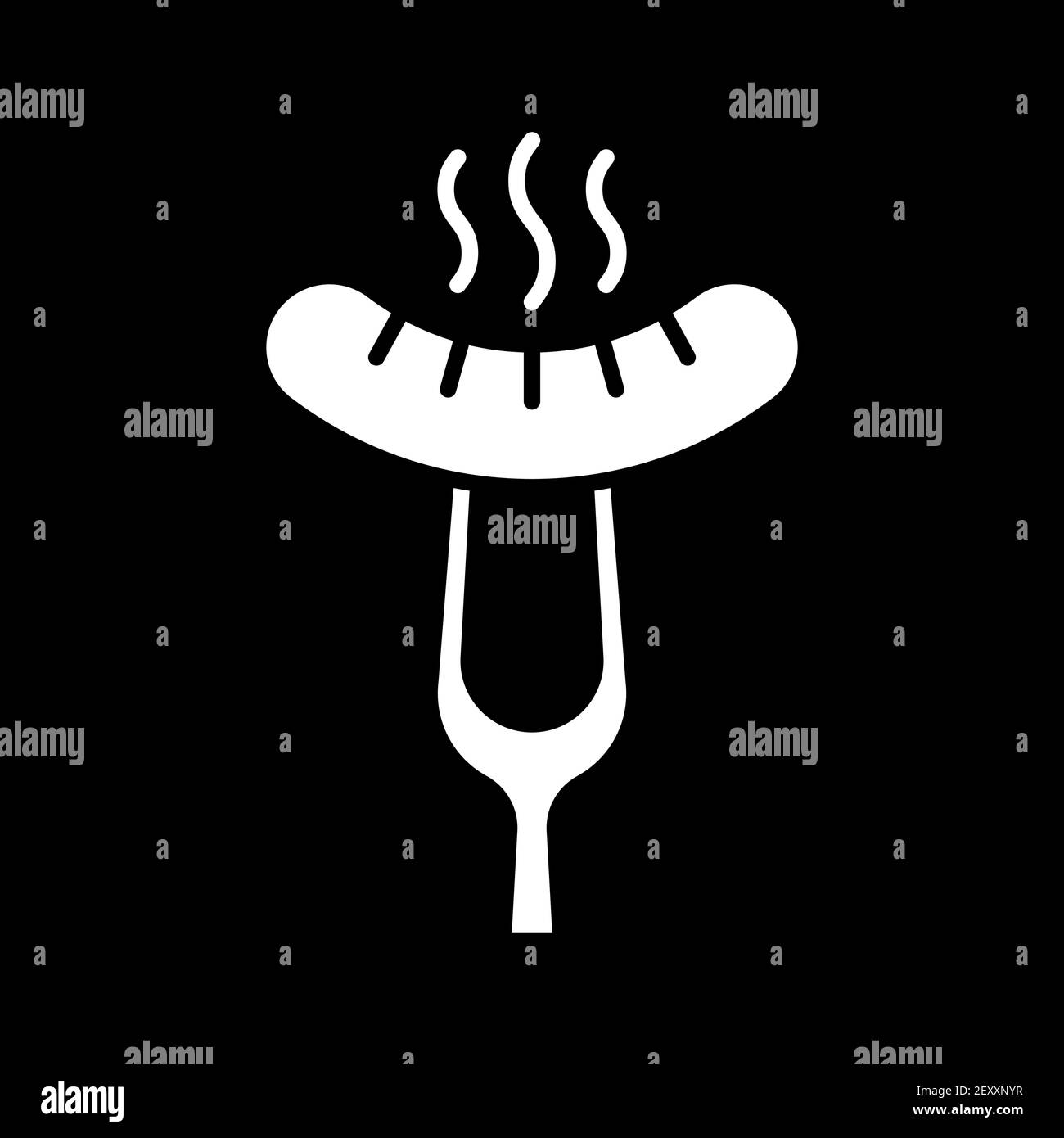 Sausage on fork dark mode glyph icon Stock Vector