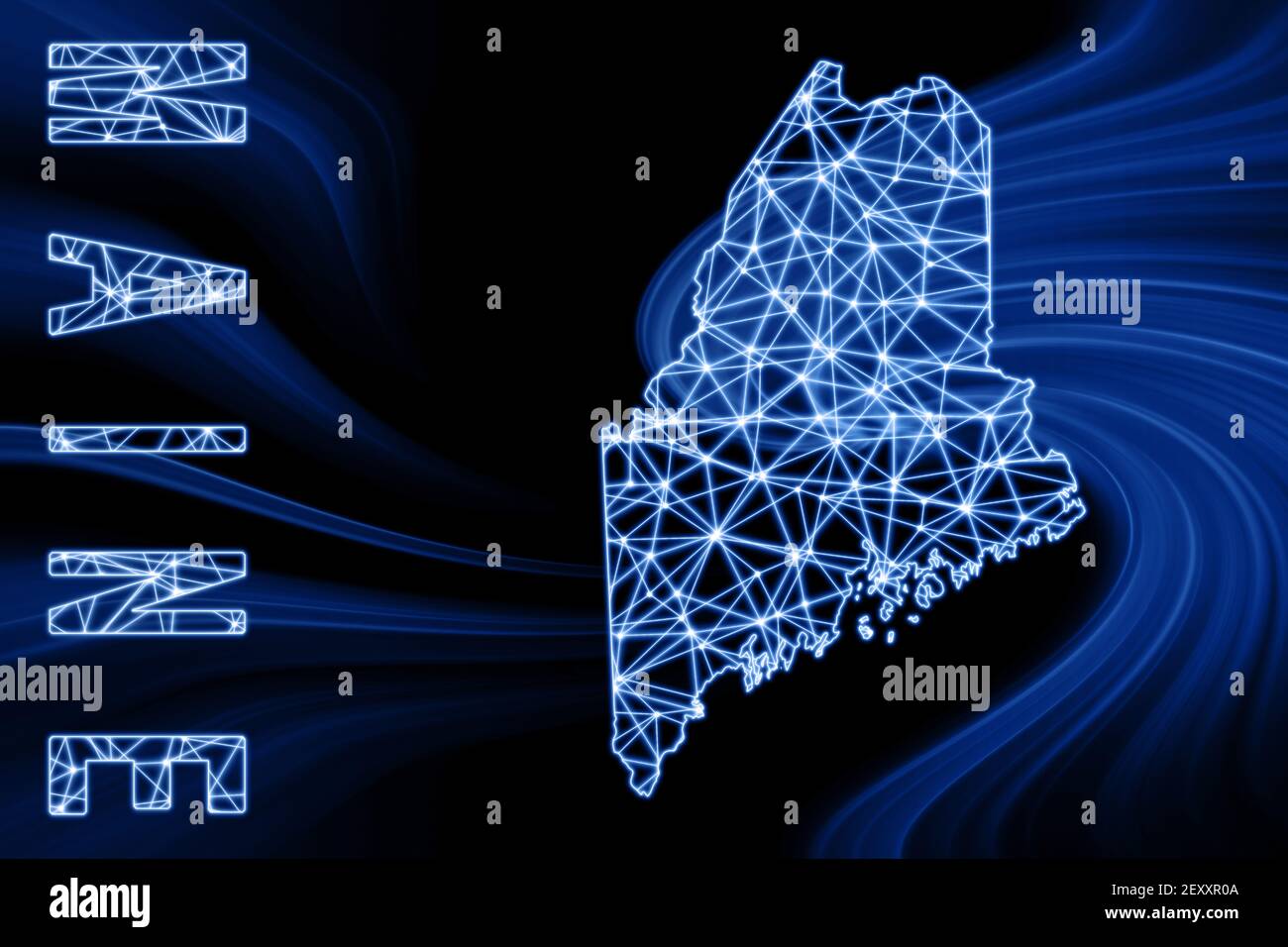 Me Line Map Map of Maine, Polygonal mesh line map, blue map on dark background ...