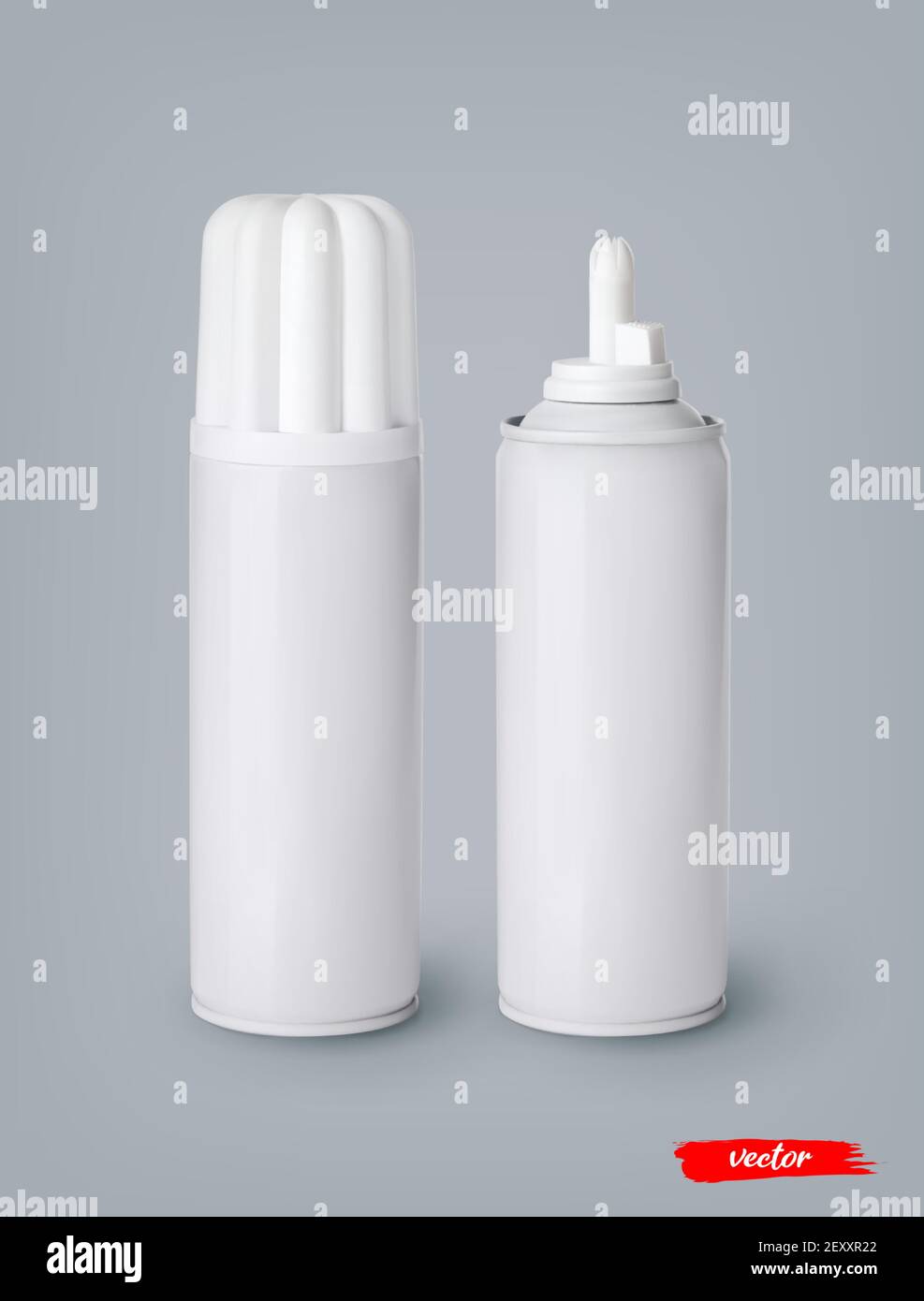 Whipped cream bottle cans on gray background. 3d realistic vector