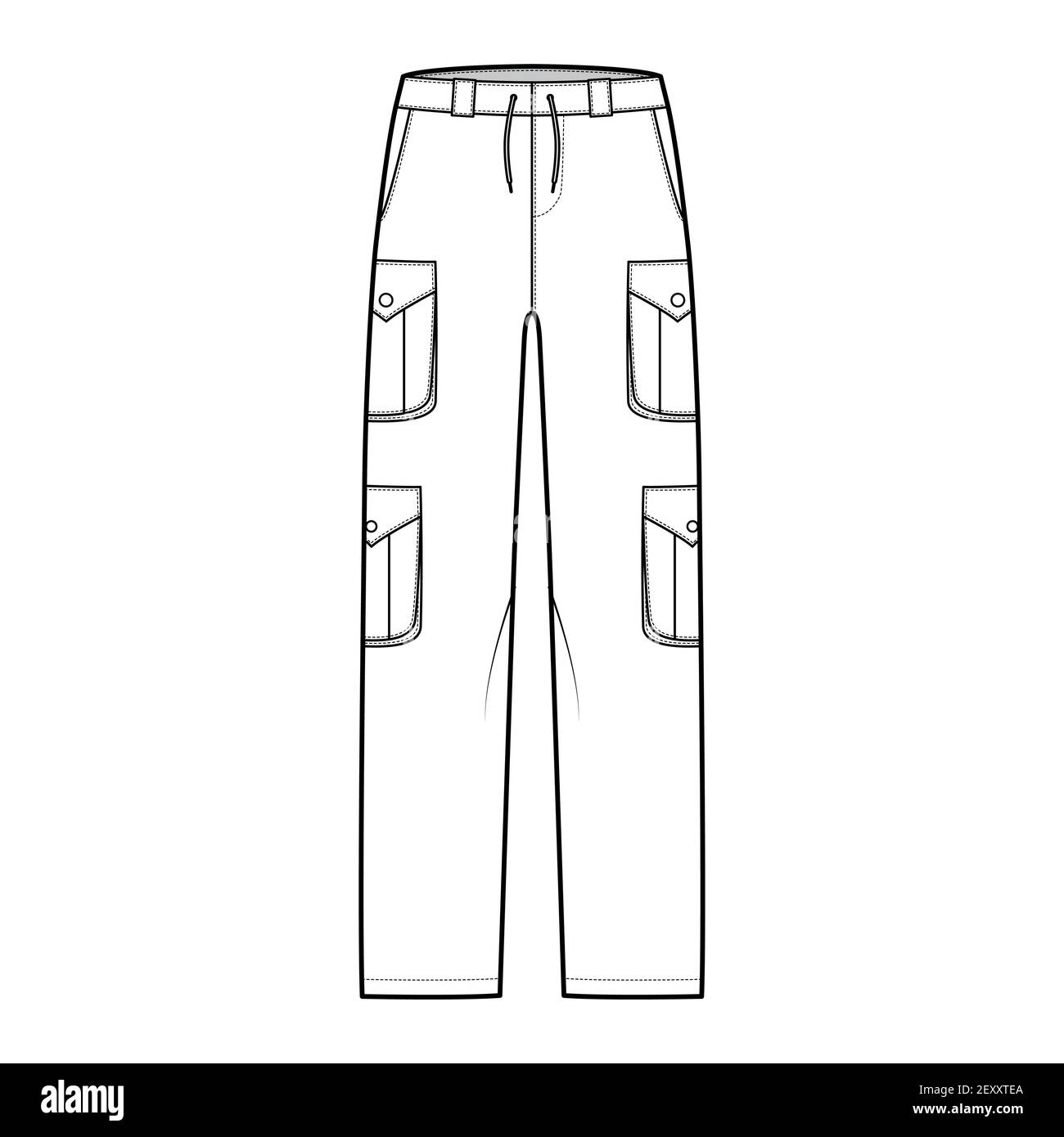 Beloved Traffic jam King Lear Set of cargo pants technical fashion illustration with low waist, rise,  pockets, belt loops, full lengths. Flat bottom apparel template front,  white, color style. Women, men, unisex CAD mockup Stock Vector Image