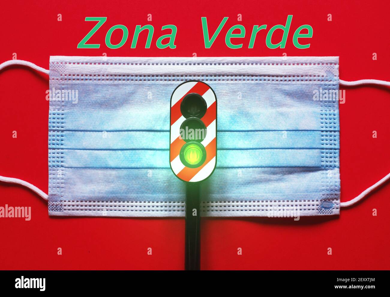 surgical mask with a traffic light with the green light, concept of