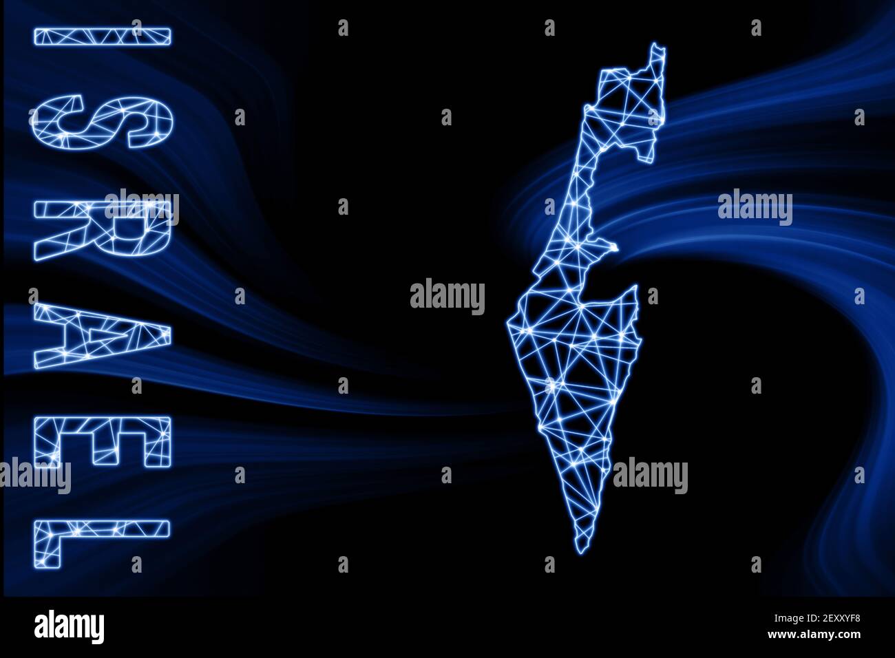 Map of Israel, Polygonal mesh line map, blue map on dark background ...