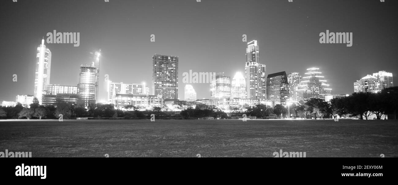 Monochrome Downtown Austin Texas Skyline View Zilker Metropolitan Park Stock Photo