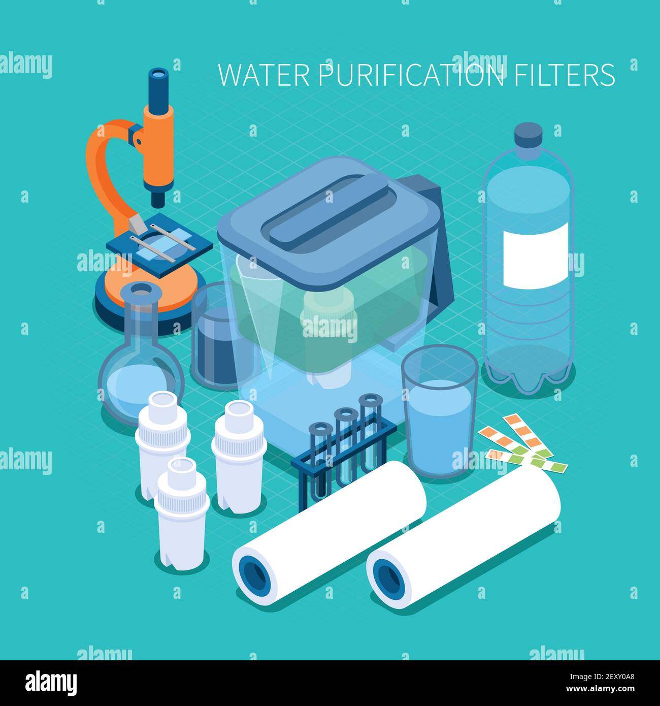 Filters for home water purification and test laboratory equipment isometric  composition on turquoise background vector illustration Stock Vector Image  & Art - Alamy