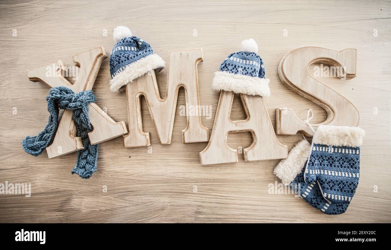 Xmas in rustic letters Stock Photo