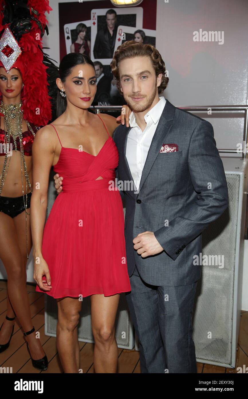 Paola Nunez and Eugenio Siller are seen on board the Bimini Super Fast  during the Premier of Telemundo's "Reina de Corazones on July 7, 2014 in  Miami, Florida. (Photo by Alberto E.