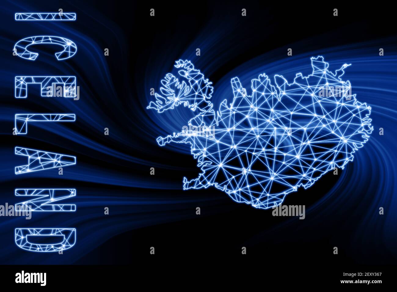 Map of Iceland, Polygonal mesh line map, blue map on dark background ...
