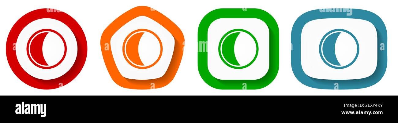 Moon vector icon set, flat design buttons on white background Stock ...