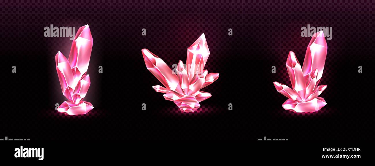 Crystal clusters with pink glowing light aura, quartz or crystalline ...