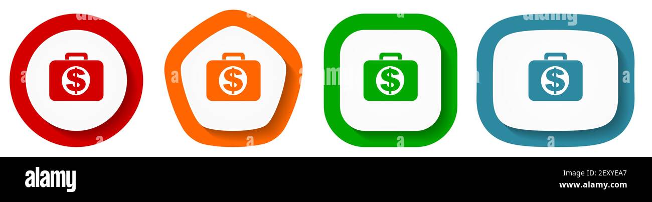 Financial vector icon set, flat design buttons on white background ...