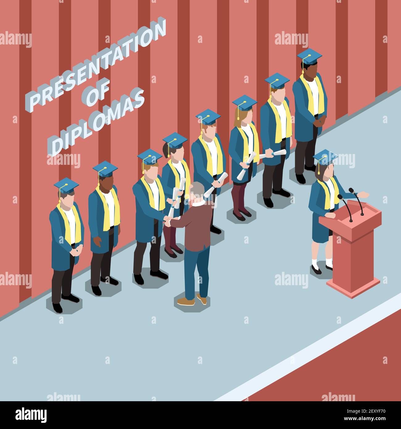 Isometric Graduation Isometric composition with university graduates at presentation of ...
