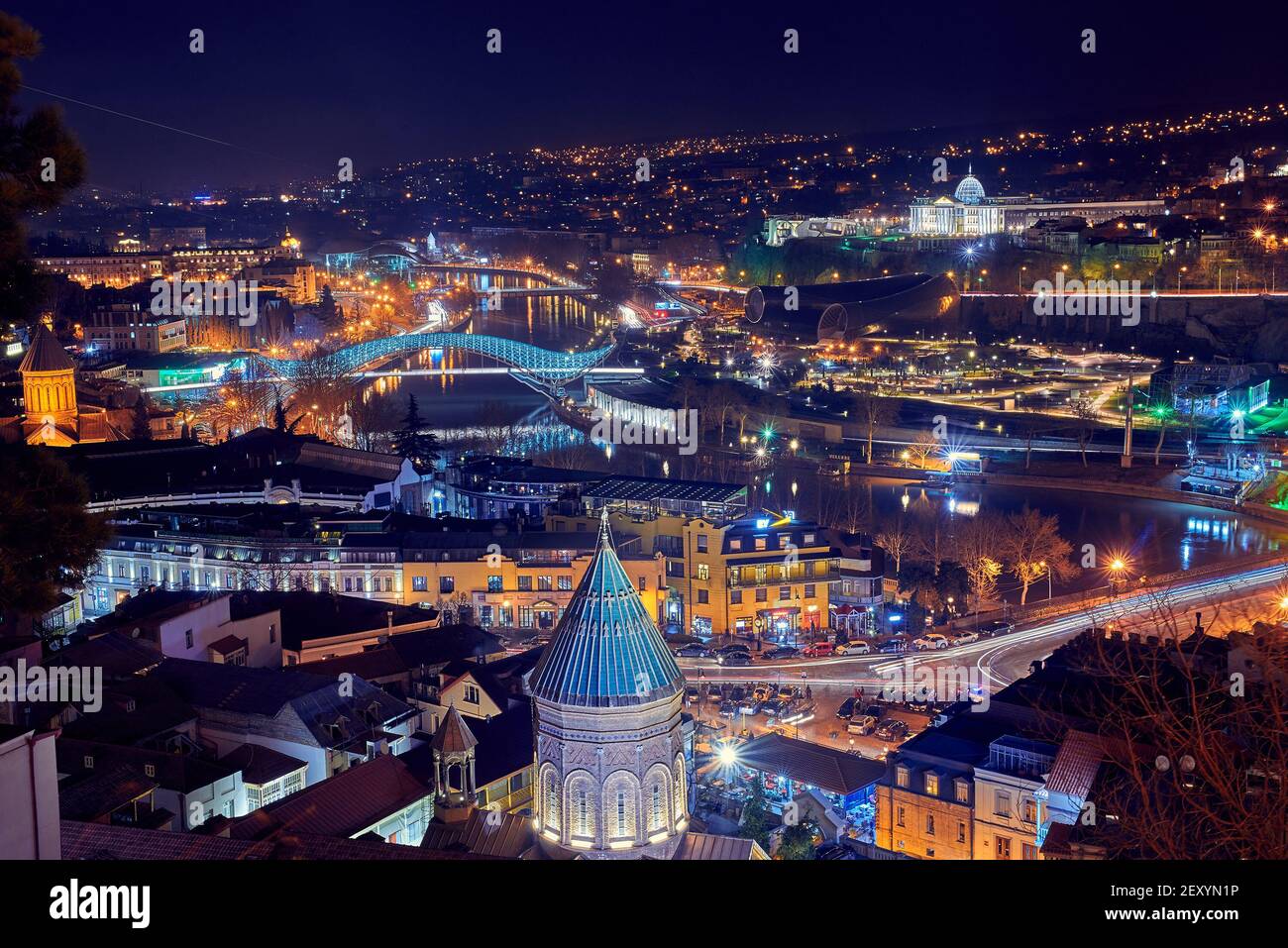 Top view of the Georgian capital Tbilisi at night Stock Photo