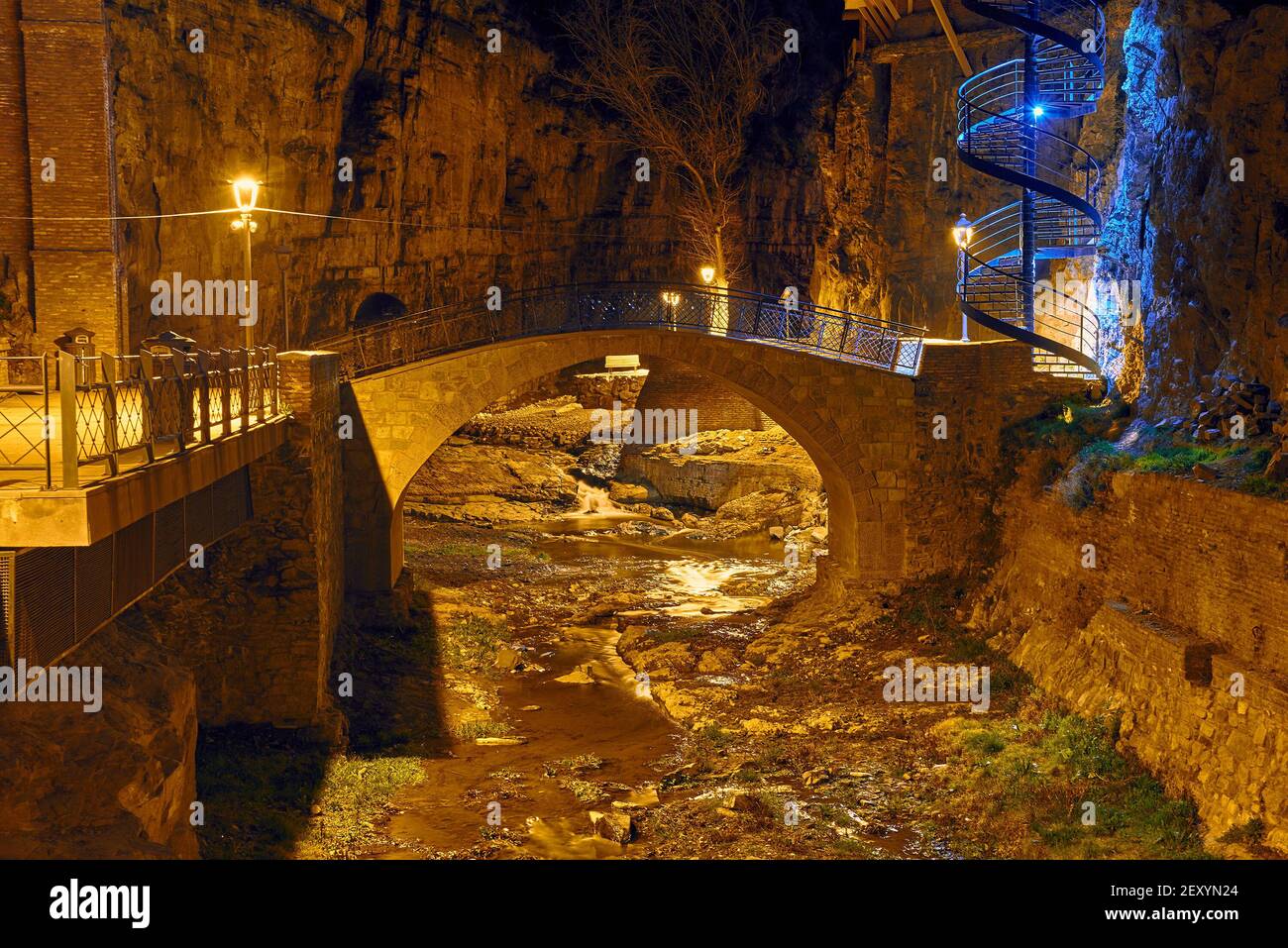 tourist district in Tbilisi by night Stock Photo