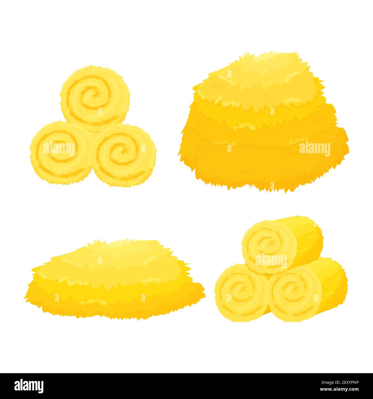 Set of Dry bale of hay, haycock in cartoon style isolated on white background. Roll pile, straw stack. Agriculture harvest, farm work stock vector illustration. Vector illustration Stock Vector