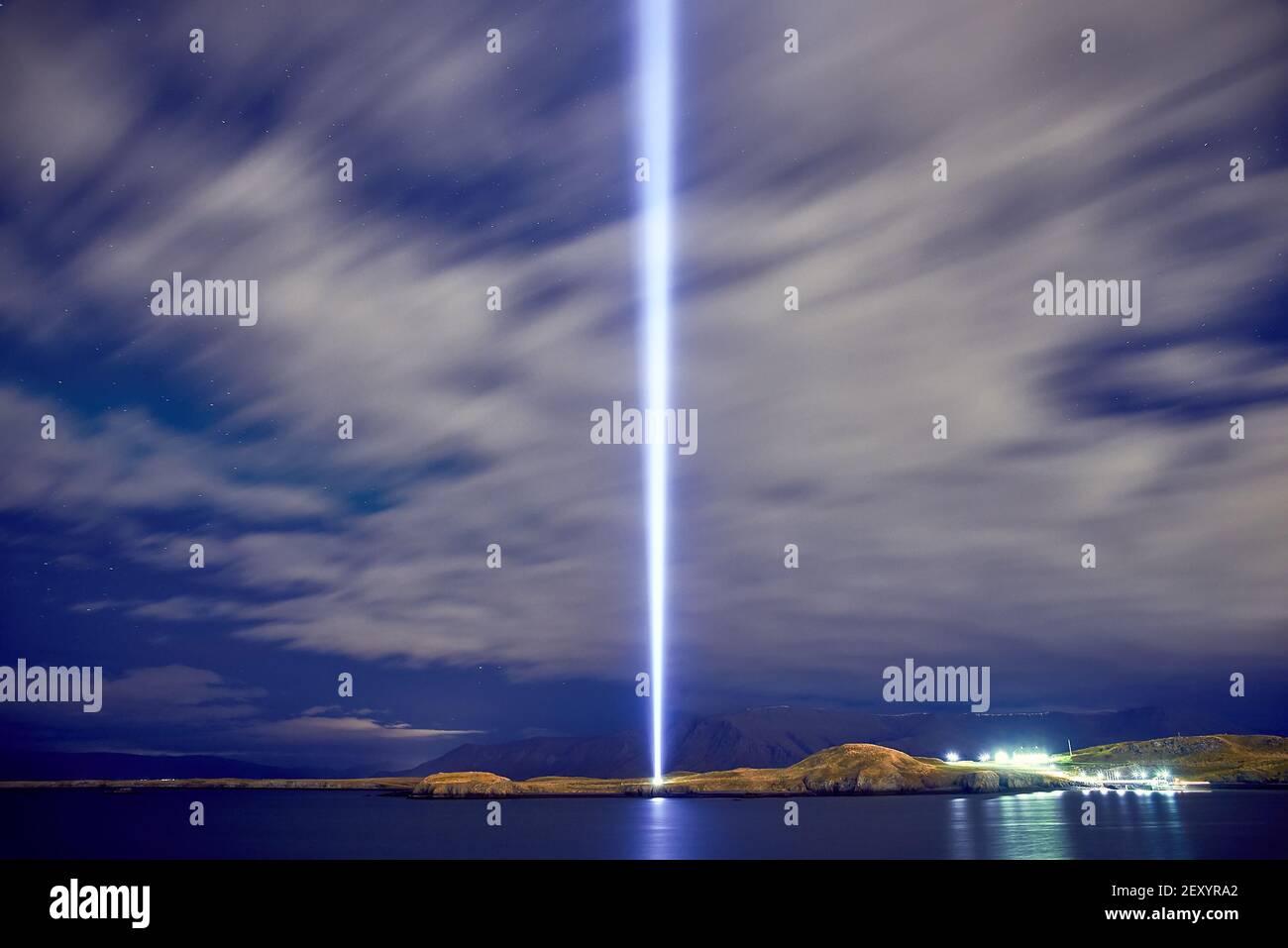 The Imagine Peace Tower on Videy island in Reykjavik Stock Photo