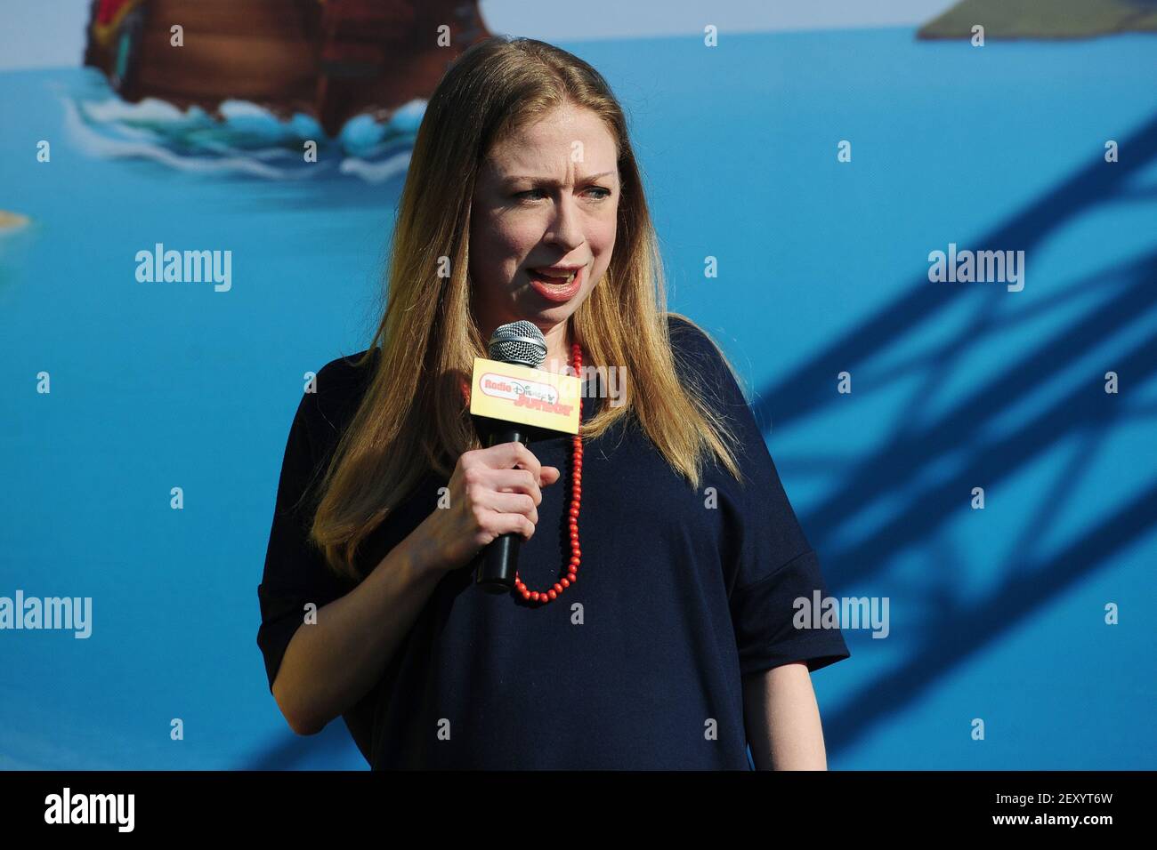 Chelsea Clinton speaks at the Disney Junior's "Pirate and Princess: Power of Doing Good Tour" at Riverbank State Park in New York, NY, during on July 25, 2014 (Photo by Anthony Behar/Sipa USA) Stock Photo