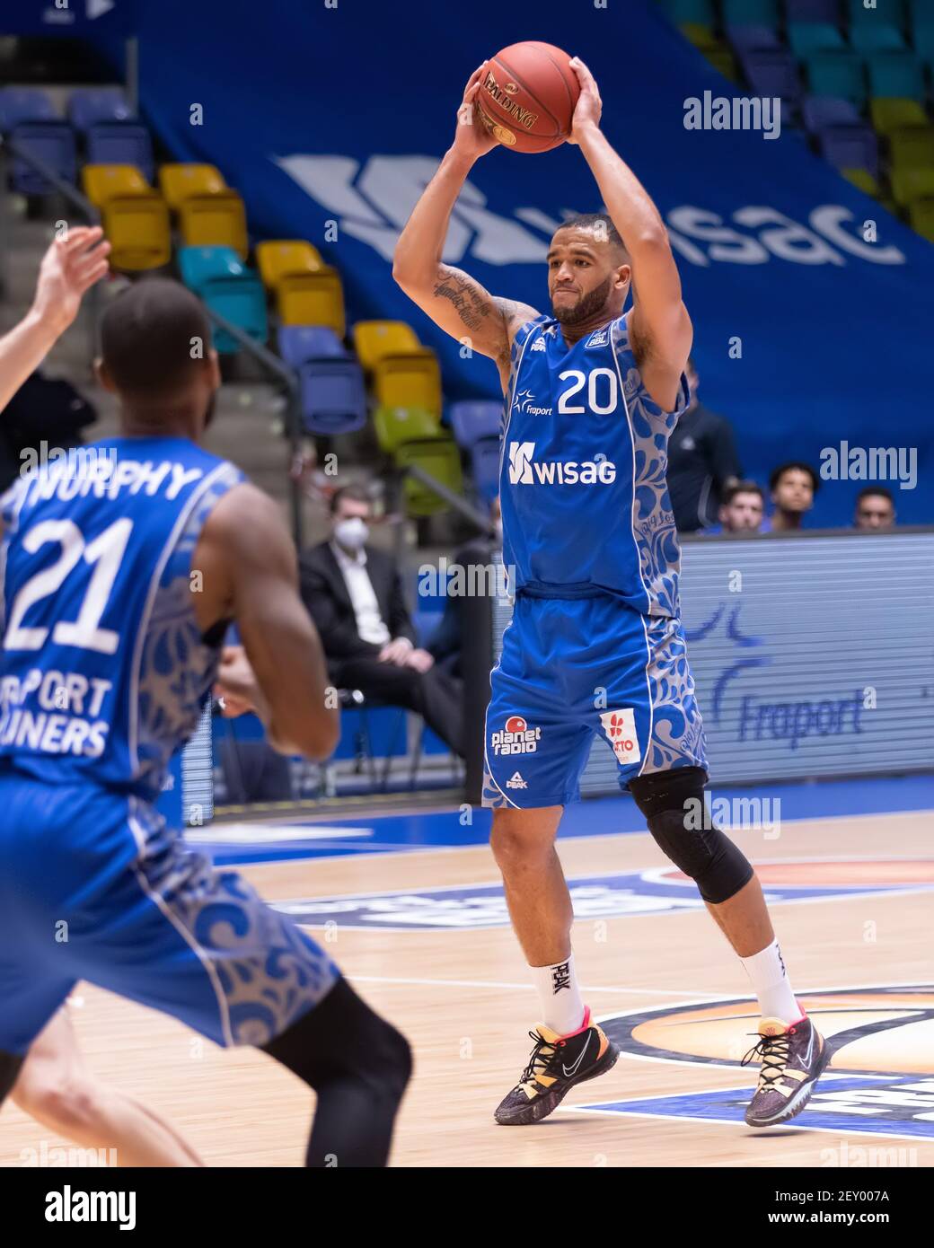04 March 2021, Hessen, Frankfurt/Main: Rasheed Moore (Fraport Skyliners,  20). Basketball game of the easyCredit BBL between the Fraport Skyliners  and RASTA Vechta on March 4, 2021 at the Fraport Arena in