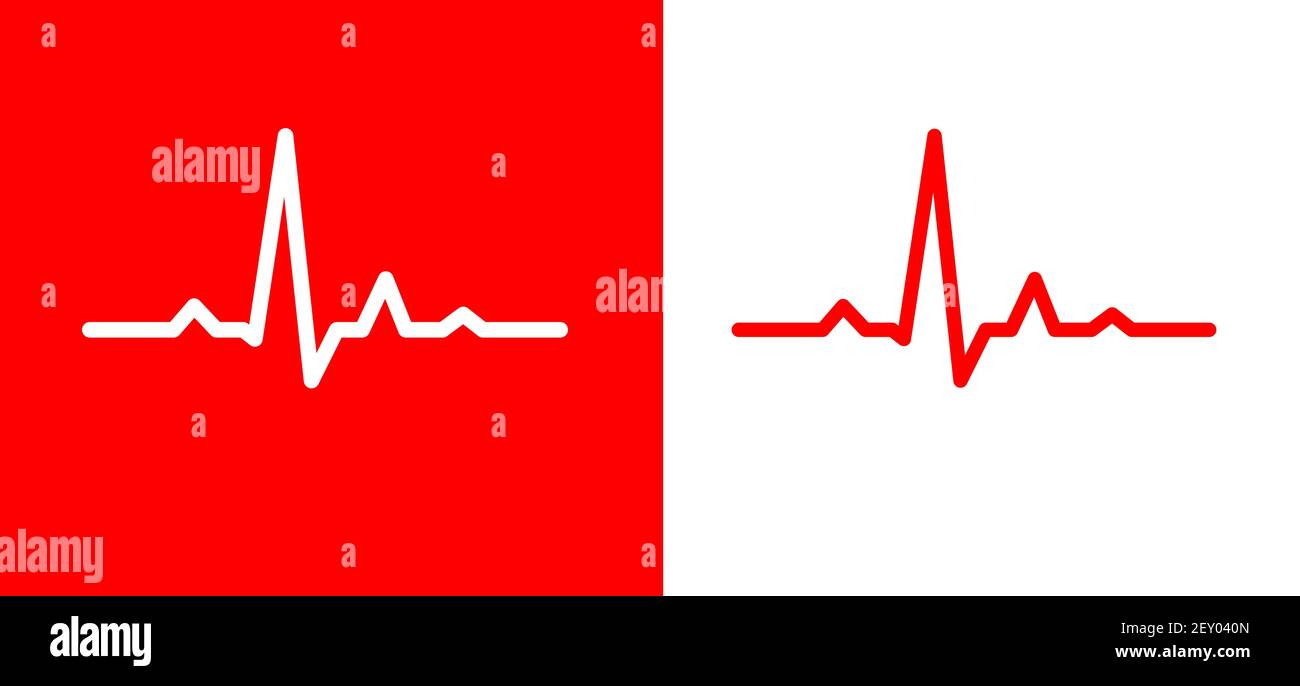 Icon line heartbeat. Line cardiogram heart on red and white background ...