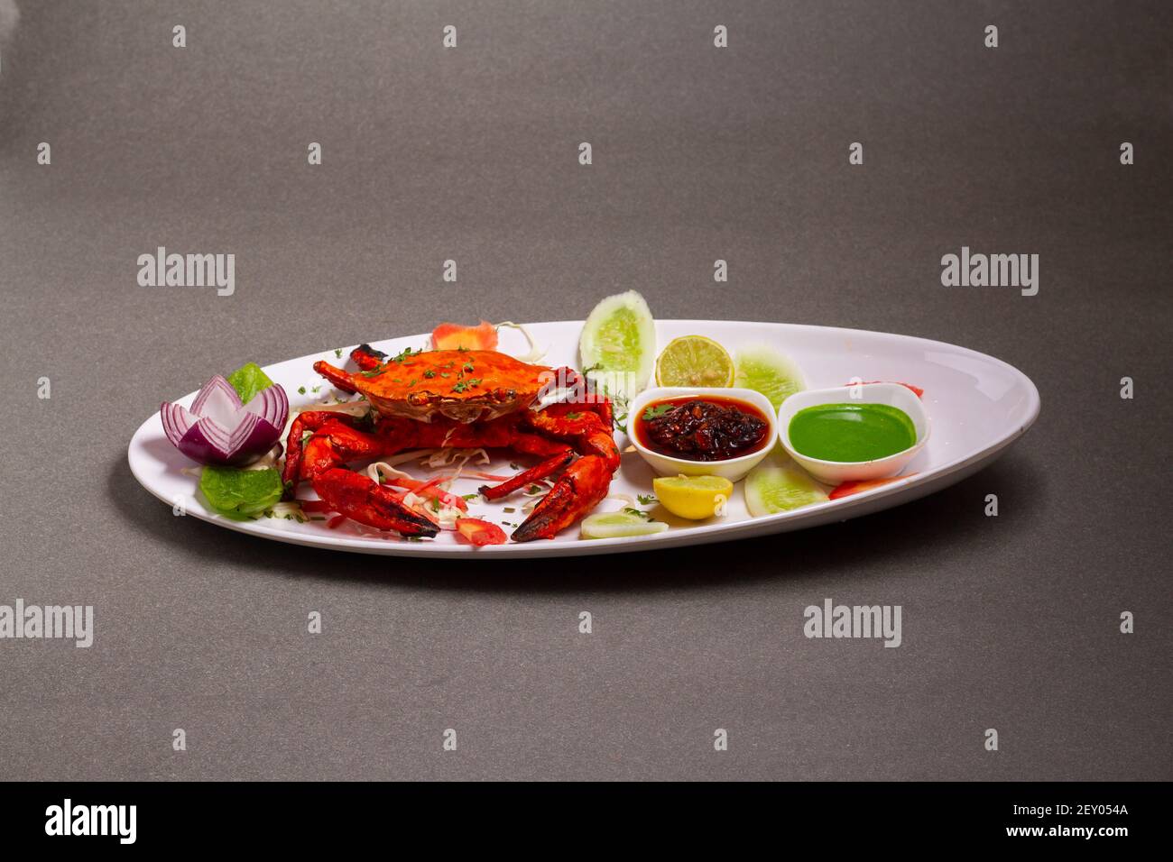 Tandoori crab Indian starter or main meal dish, stock photo Stock Photo