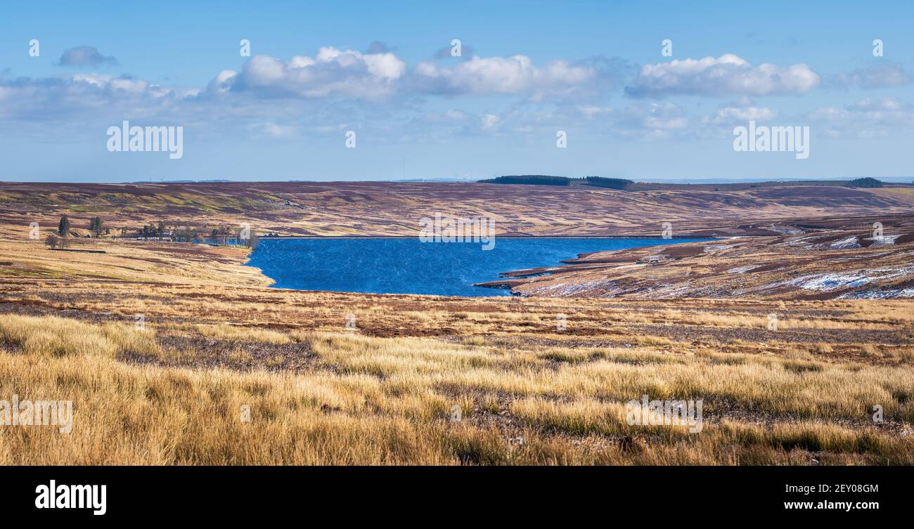 Waskerley Reservoir in the the Waskerley Park area of the Durham Moors south west of Consett Stock Photo