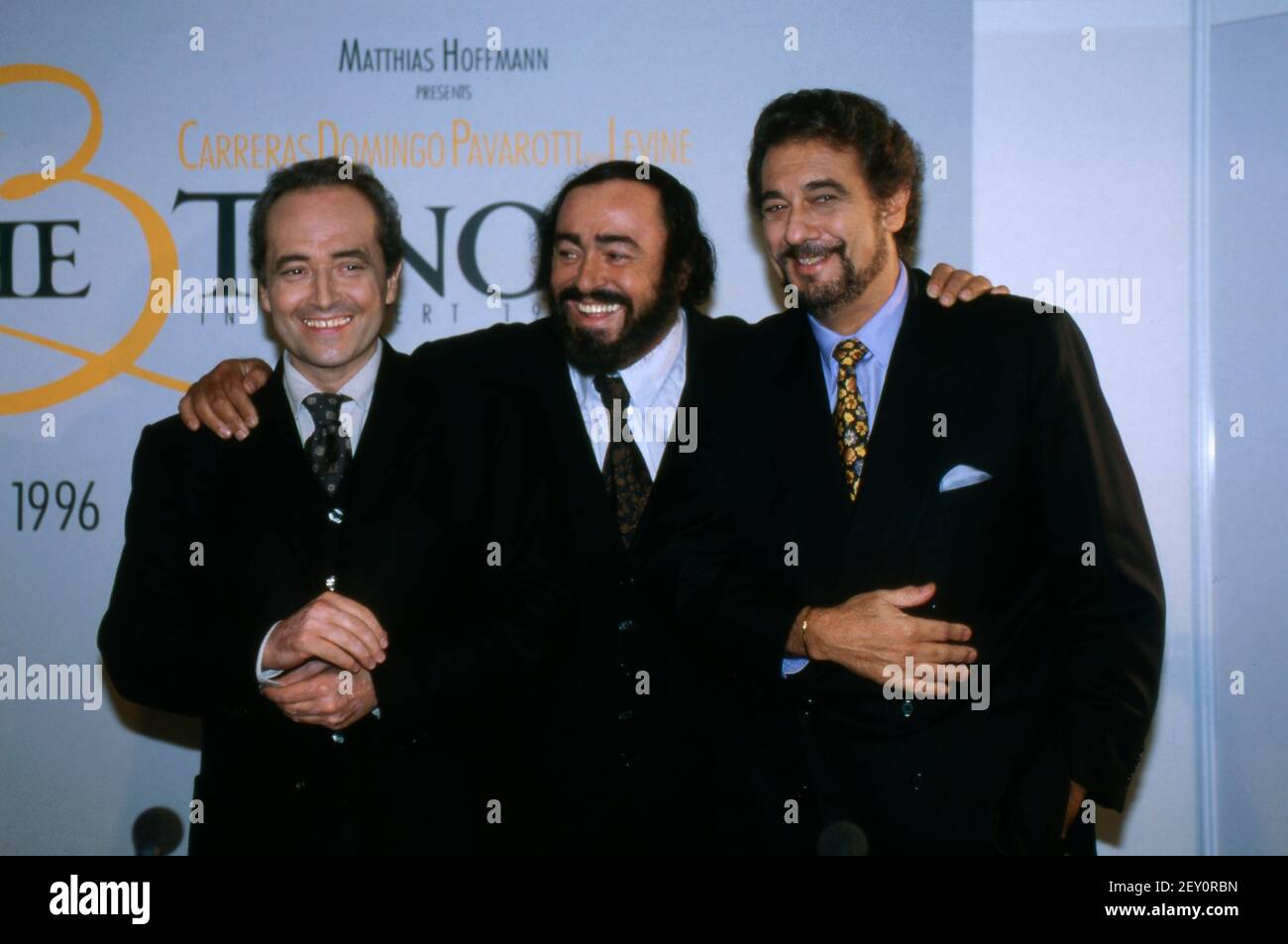 DIE DREI TENÖRE, 1995, Jose Carreras, Luciano Pavarotti, Placido Domingo. THE THREE TENORS, 1995, Spanish Tenor Jose Carreras, Italian Tenor Luciano Pavarotti and Spanish Tenor Placido Domingo. Stock Photo