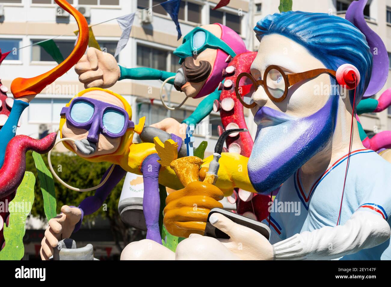 Colourful sculptures at the Carnival in Limassol, Cyprus, 1 March 2020 Stock Photo