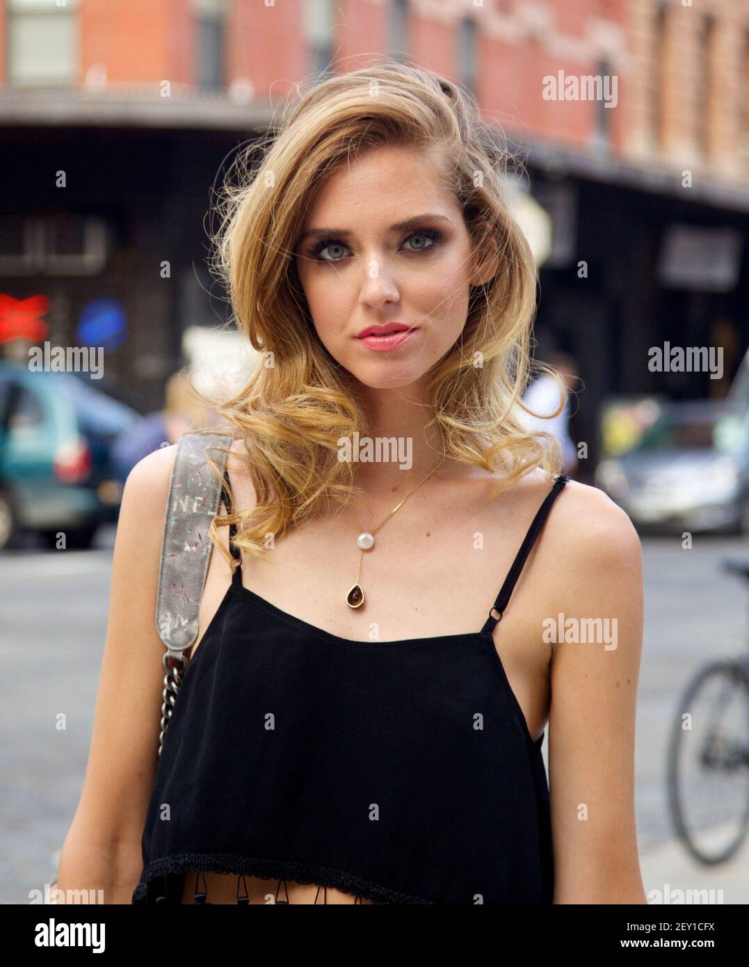 Chiara Ferragni, well known blogger, fashion designer, and spokesperson for  GUESS poses in the Meatpacking District in New York, NY on July 31, 2014.  (Photo By Alberto Reyes/Sipa USA Stock Photo - Alamy