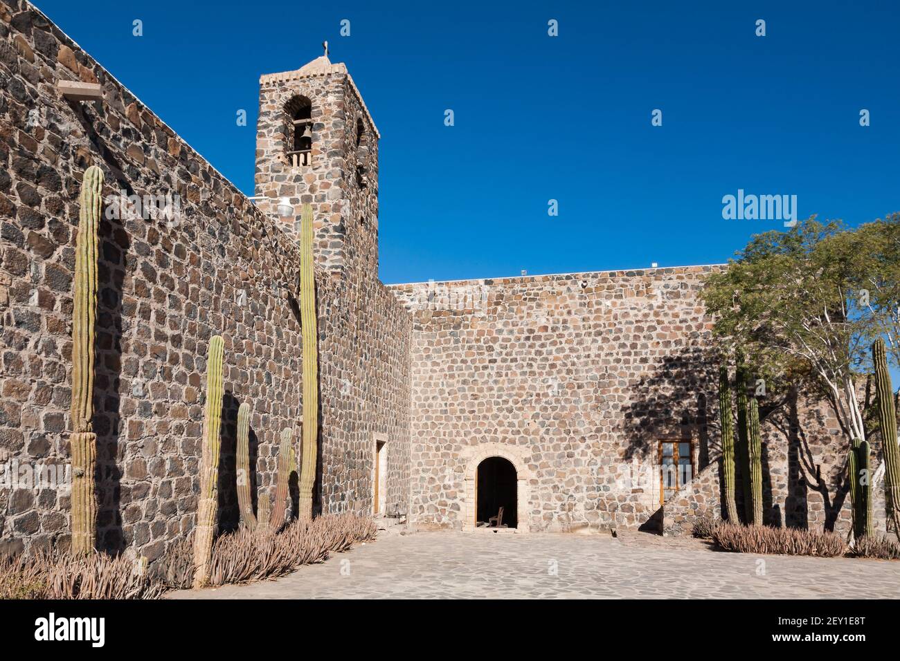 Old mission church Mision de Santa Rosalia de Mulege in Mulege, Baja California Sur, Mexico Stock Photo