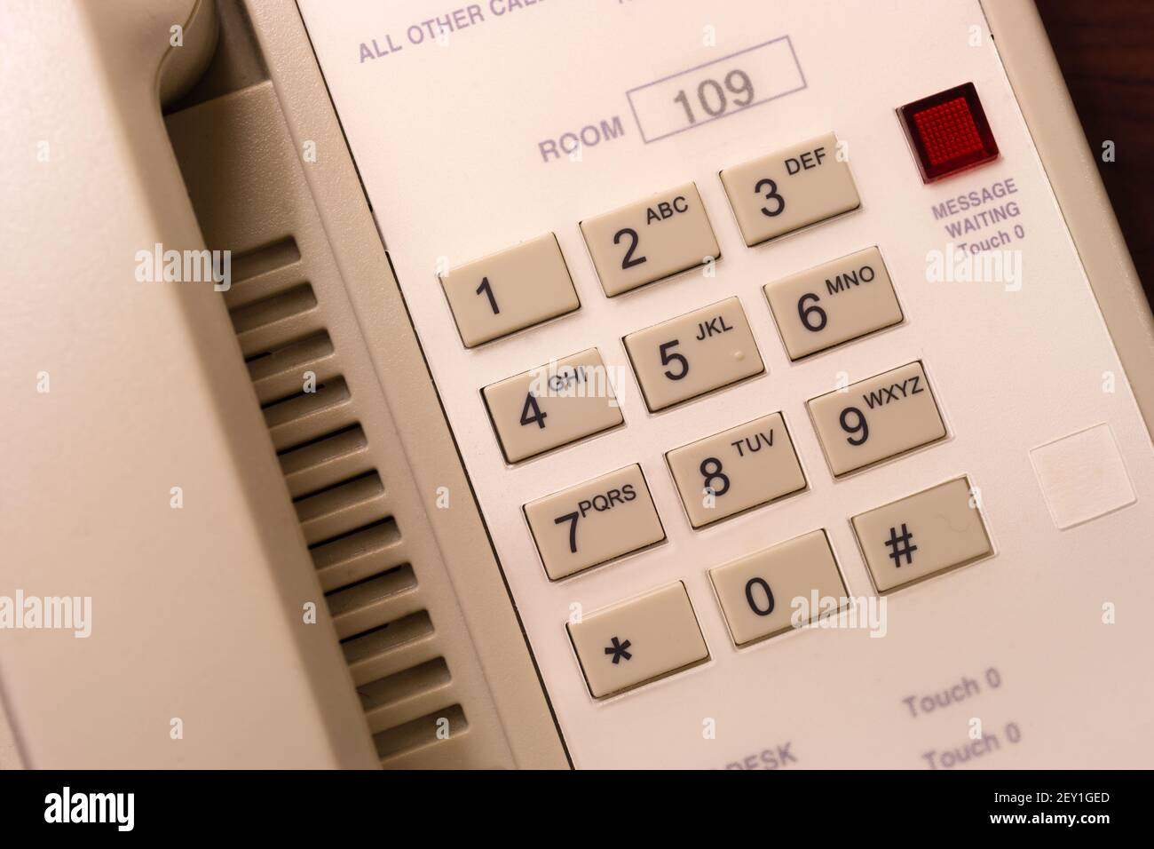 Motel Room Touch Tone Phone Keypad Handset Stock