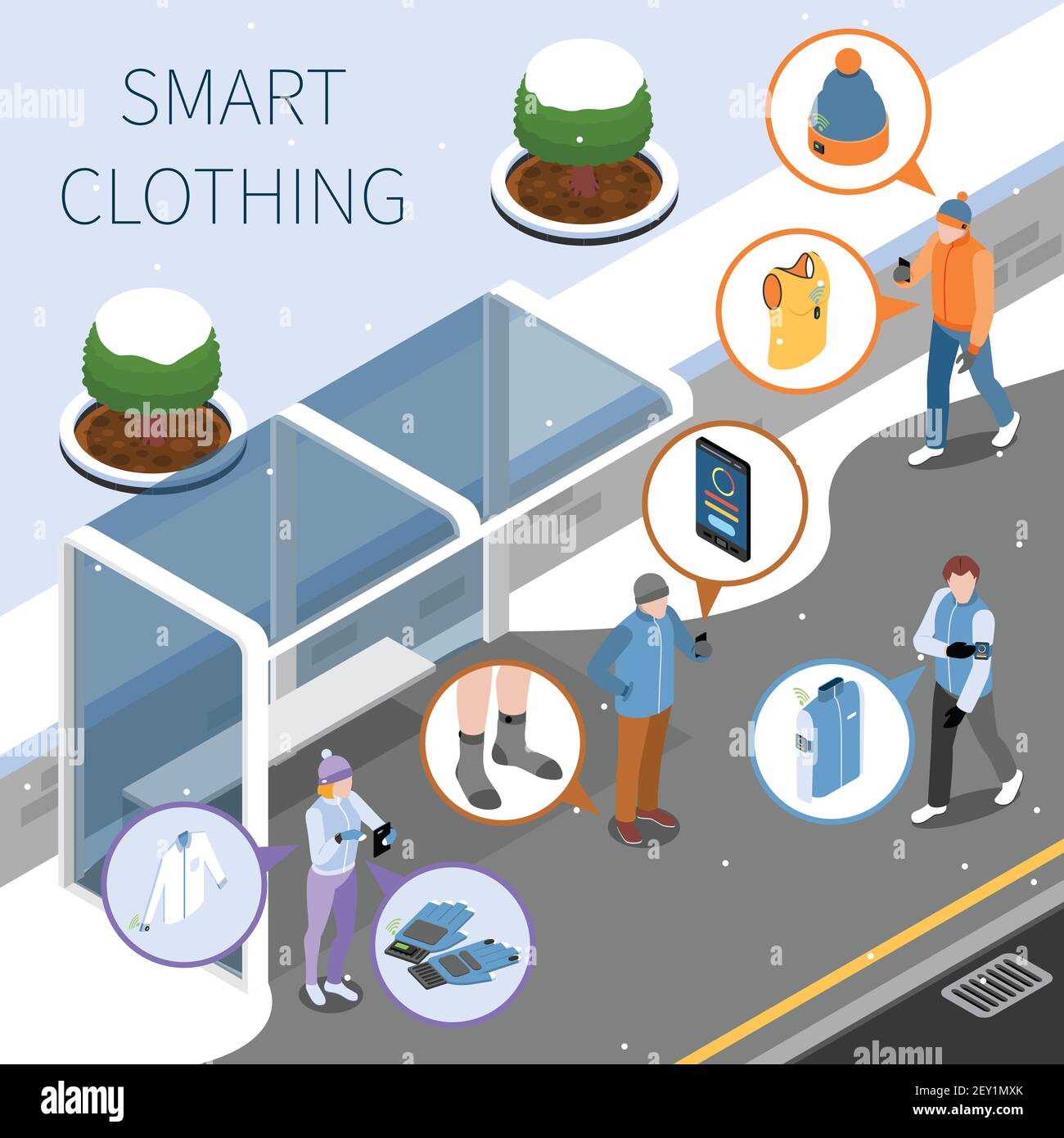 Wearable technology smart clothes isometric composition with view of