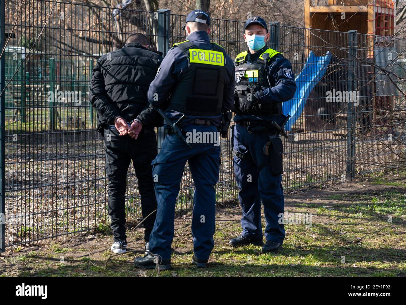 Berlin Germany 05th Mar 21 During A Police Operation In Gorlitzer Park A Man Is Taken Into Custody Senator Of The Interior Geisel Watched A Police Operation In Gorlitzer Park Credit Christophe