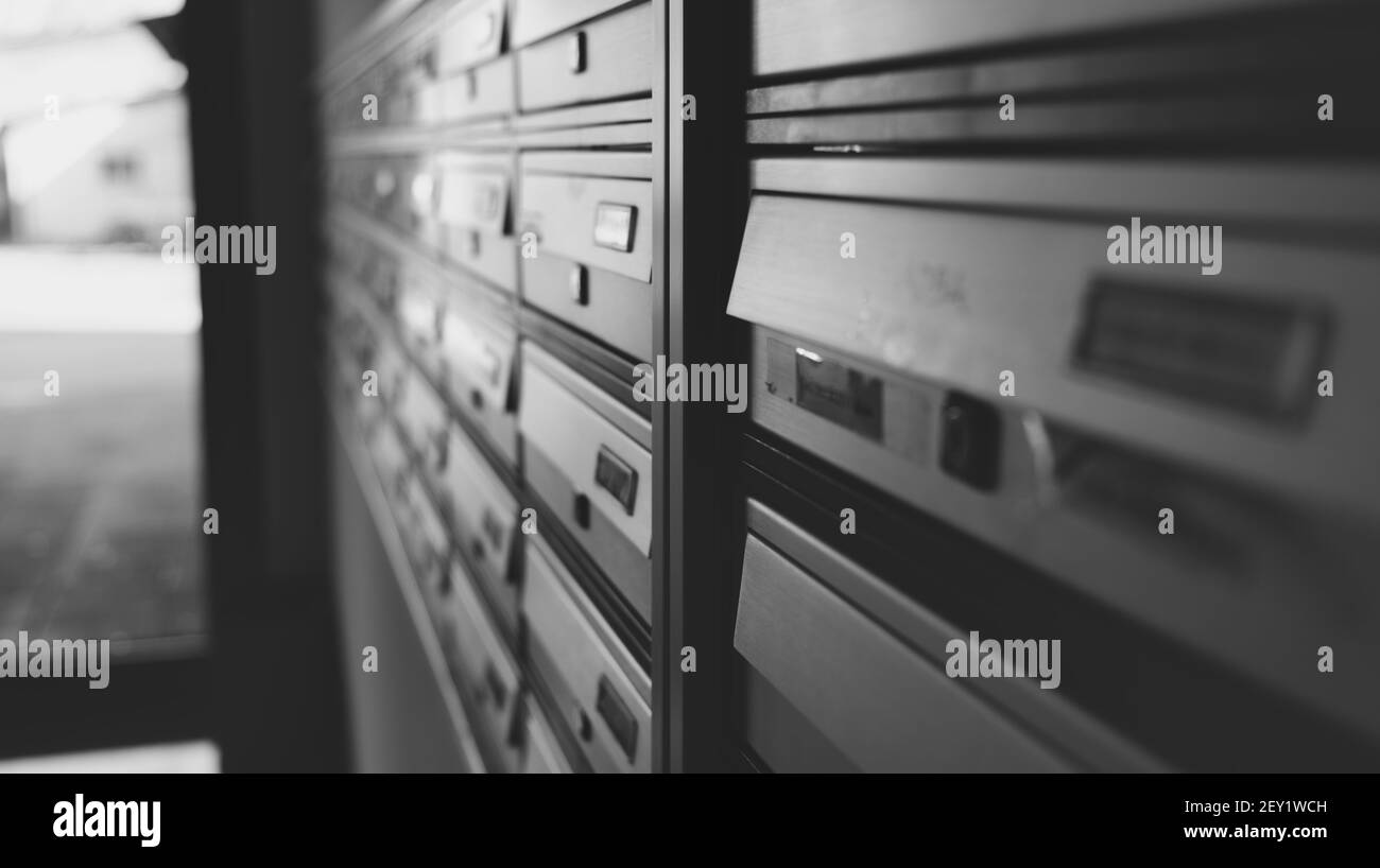 Closeup photo of the mailbox, monochrome Stock Photo