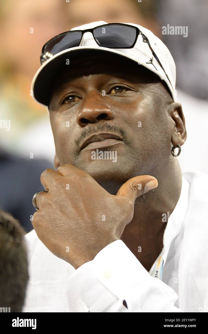 Former NBA Player Michael Jordan attends the evening tennis match between  Roger Federer of Switzerland and Marinko Matosevic of Australia during the  2014 U.S. Open at the USTA Billie Jean King National