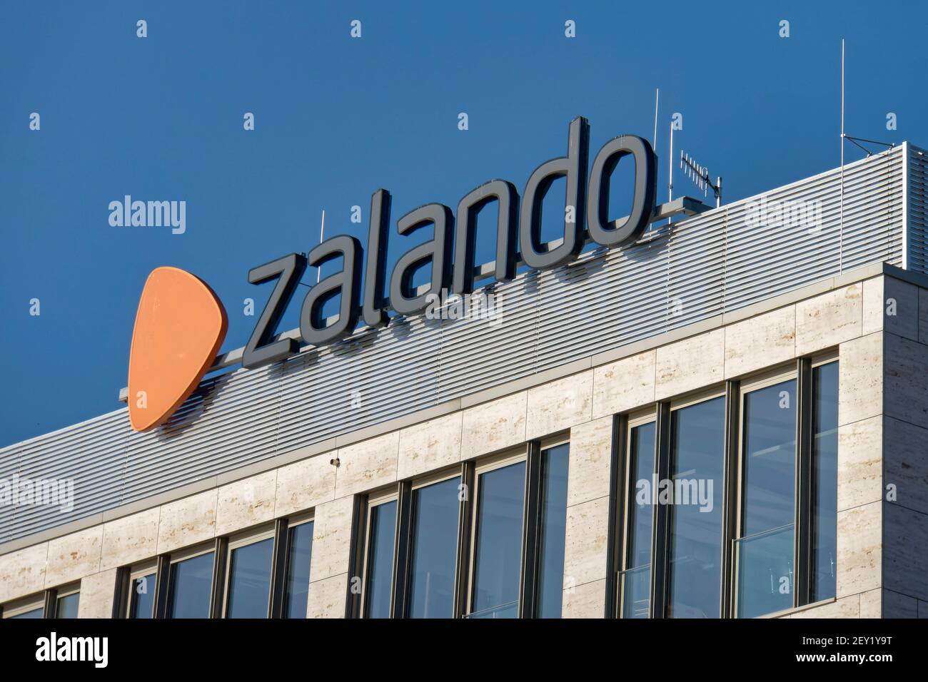Zalando, Firmenzentrale Muehlenstrasse Berlin-Friedrichshain, Schriftzug, Logo, Friedrichshain, Berlin Stock Photo