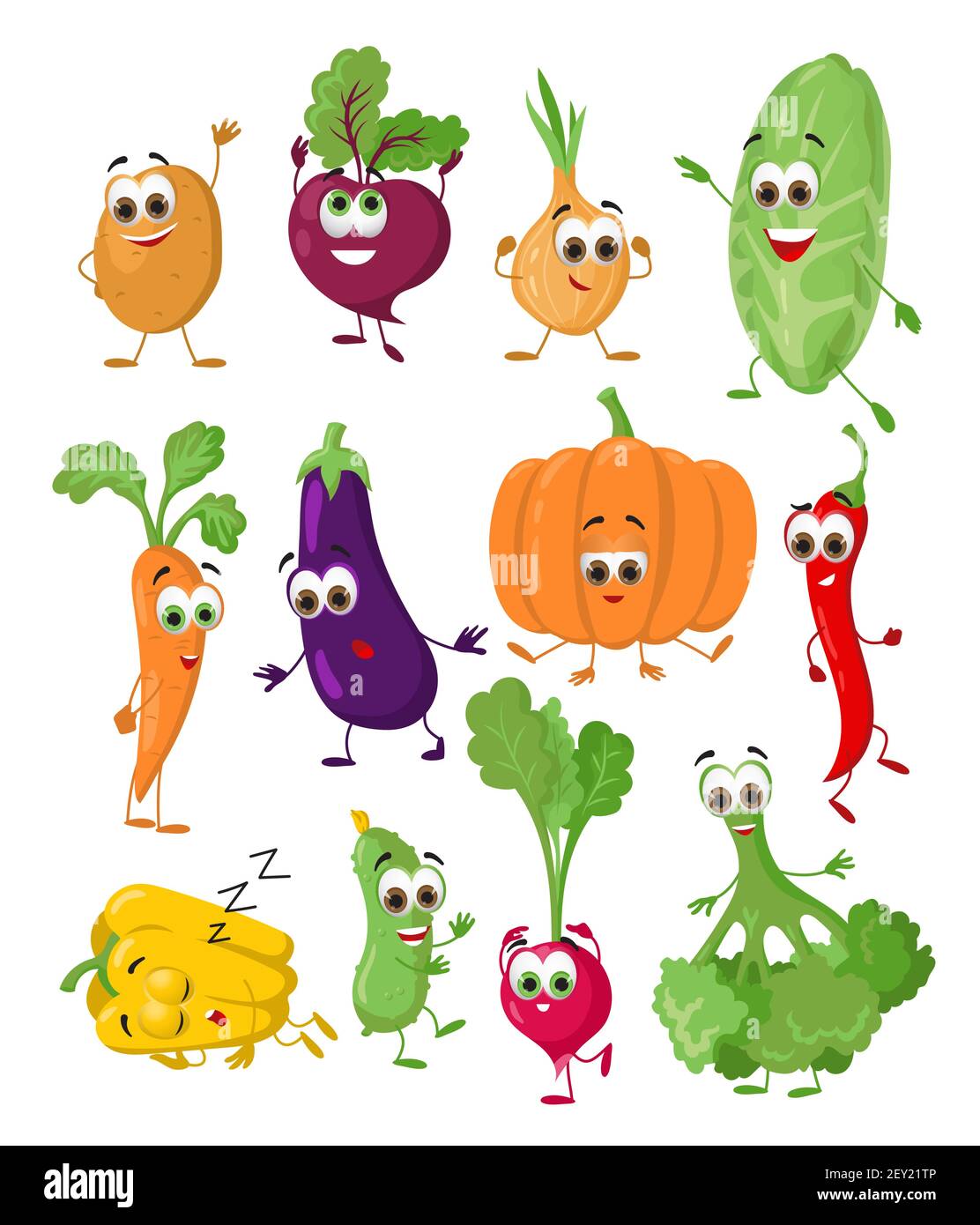 Set of Funny Vegetables with eyes on white background. Cartoon funny  vegetables characters, flat vector illustration Stock Vector Image & Art -  Alamy
