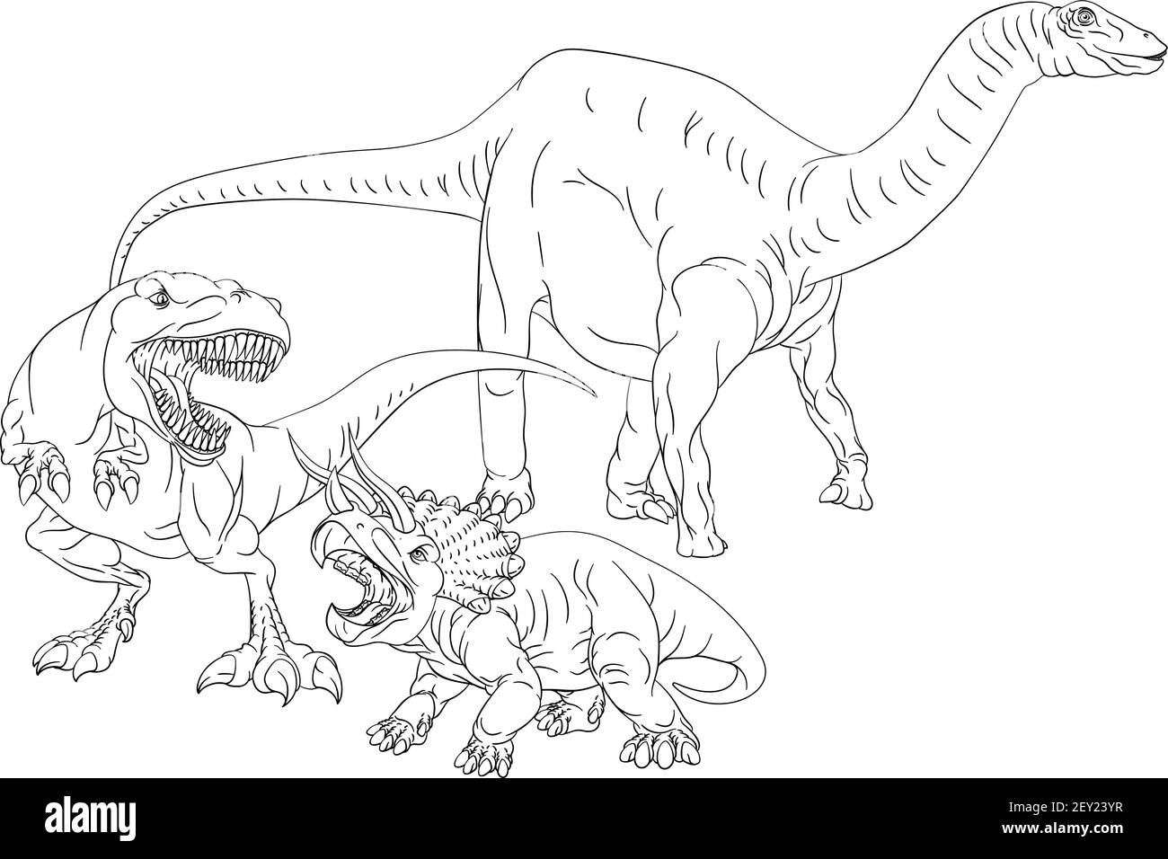 Coloring Book Page Dinosaurs In Outline Stock Vector