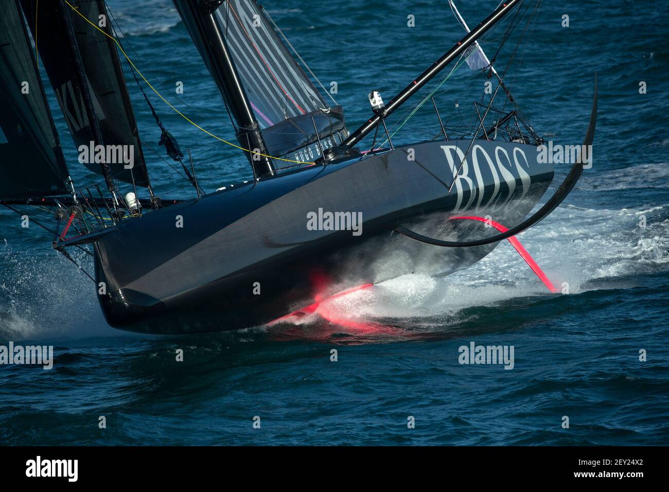 Alex Thomson (gbr) sailing on the Imoca Hugo Boss during the start of the  2020-2021 Vendée Globe, 9th edition of the solo non-stop round the world  yacht race, on November 9, 2020