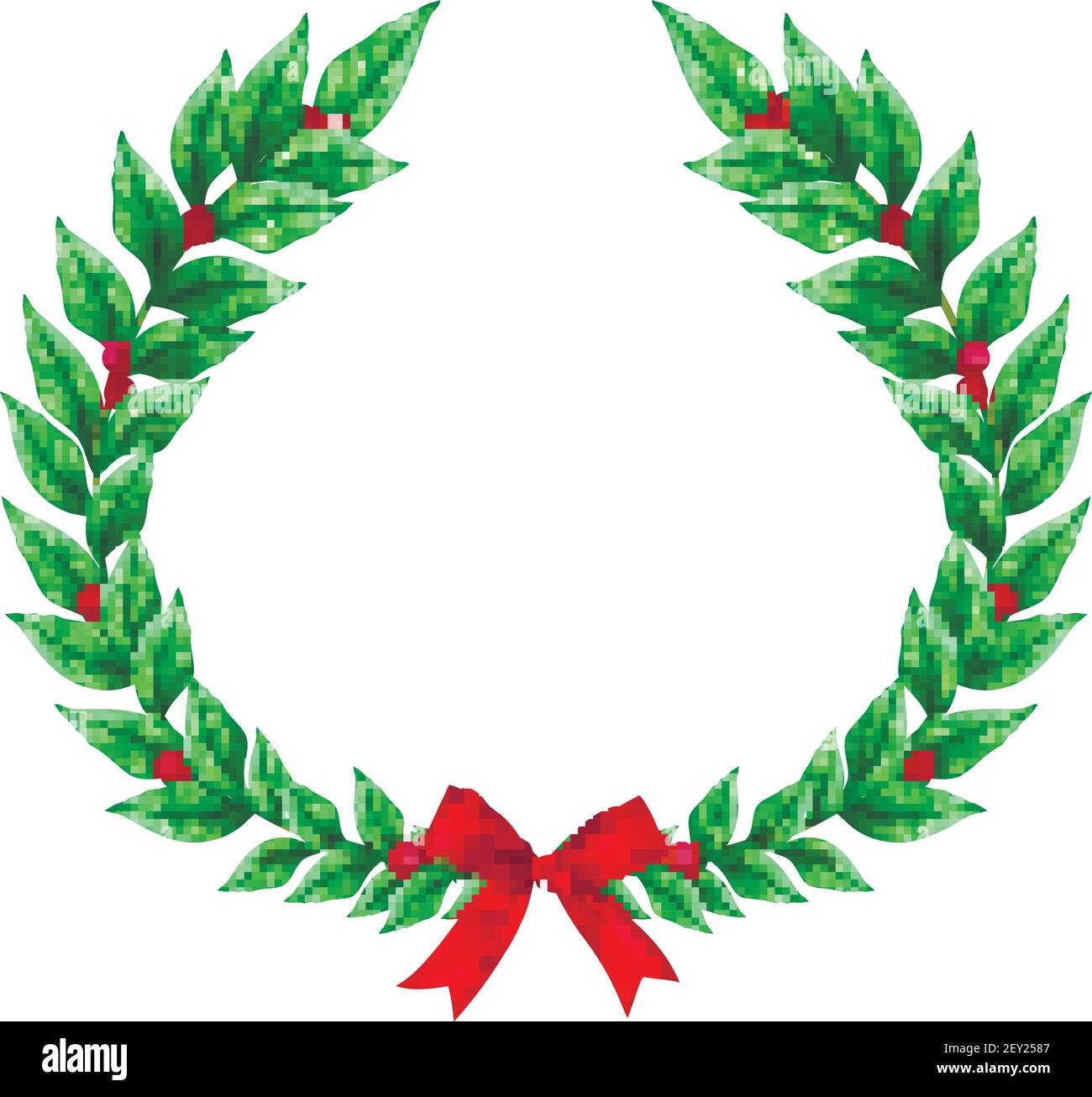 Christmas green wreath decorated with red ribbon bow and berries ...