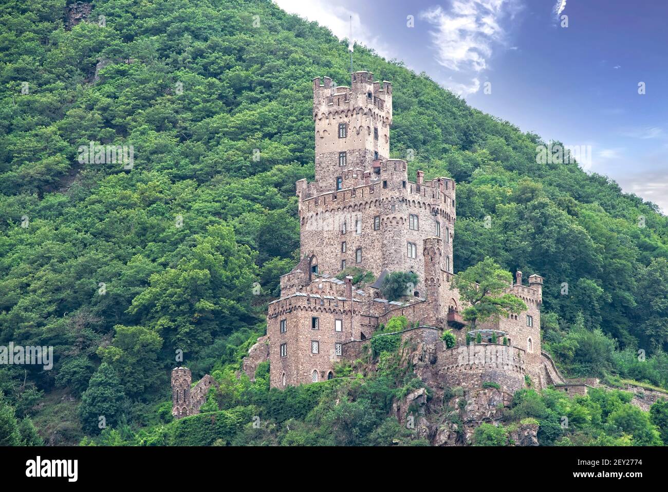 Old castle on the mountainside of the Rhine River, Germany Stock Photo