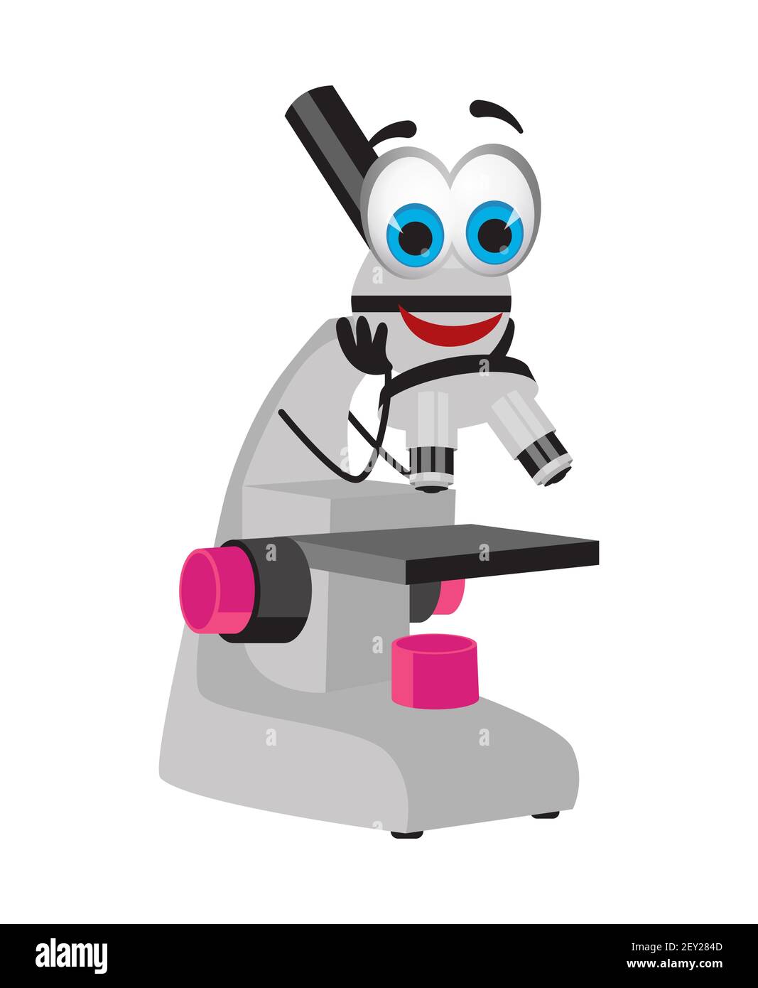 Funny Microscope with eyes on white background, flat design vector