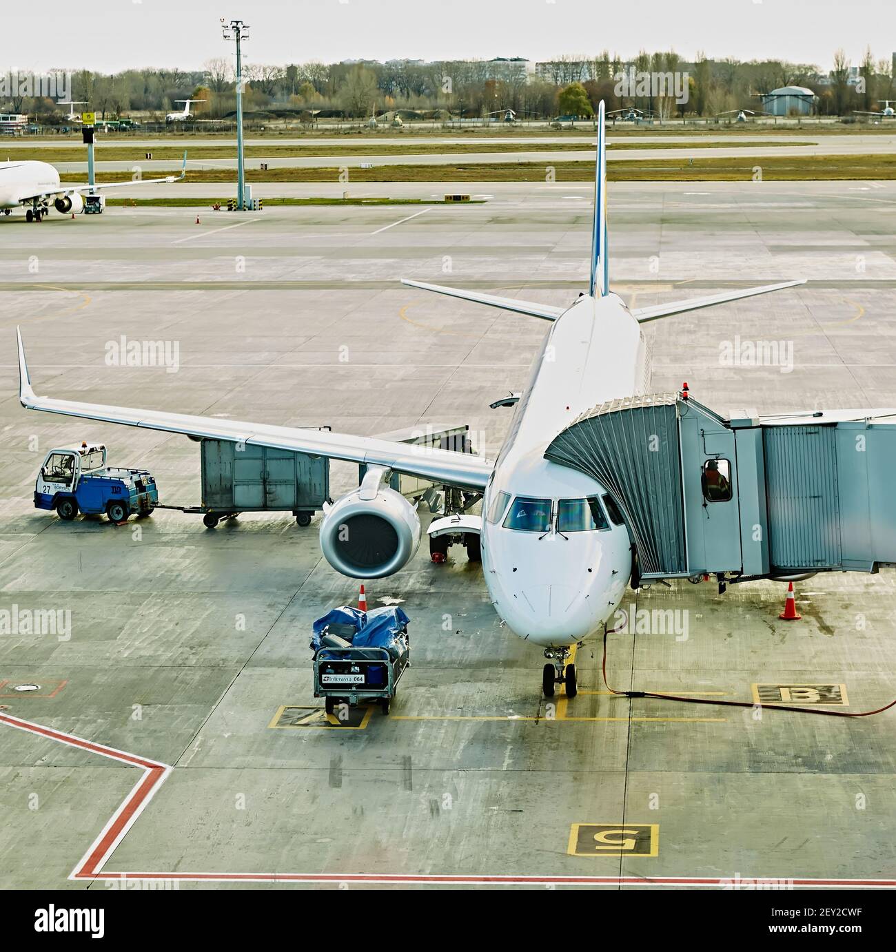 Boryspil, Ukraine. Aircraft ground handling. Stock Photo