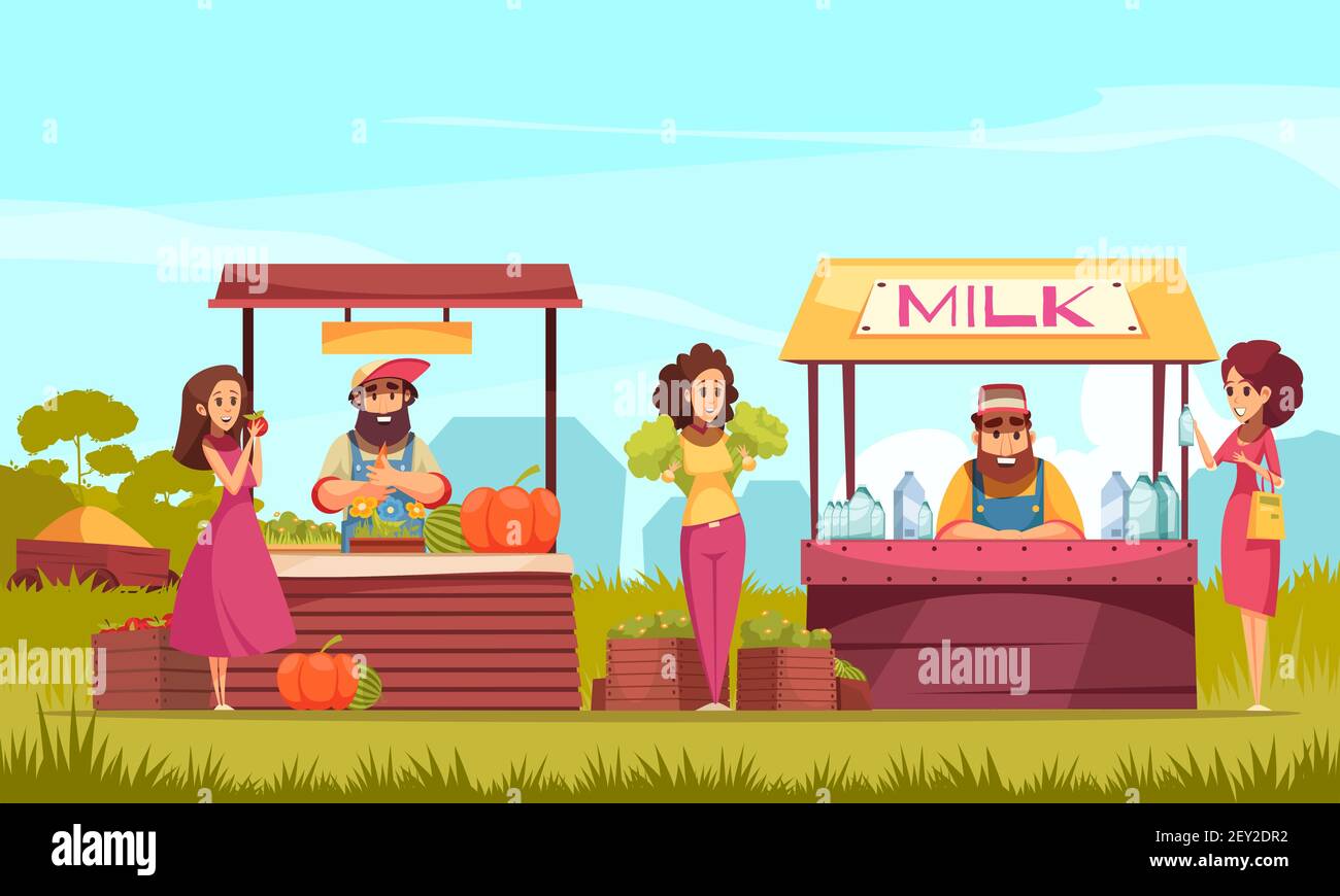 Human characters and products of gardening at farm market counters on blue sky background cartoon vector illustration Stock Vector Image & Art - Alamy Human characters and products of gardening at farm market counters on blue sky background cartoon vector illustration Stock Vector Image & Art - Alamy