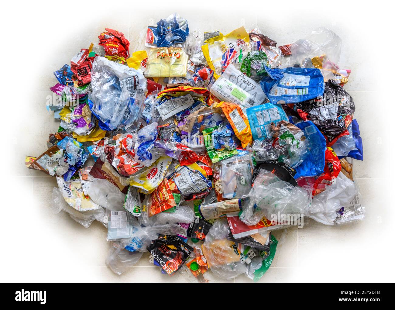 Recycling nightmare A pile of various types of household single use